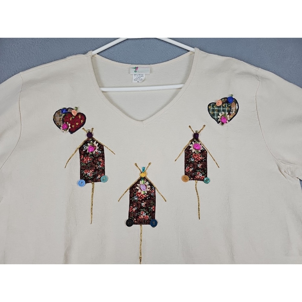 Hummingbird Women's XL Vintage Bird House Patches & Hearts Shirt USA